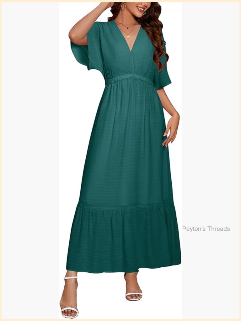 Maternity Summer V Neck Tiered Boho Flowy Long Maxi Dress